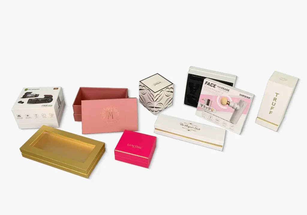 Assorted custom two-piece packaging boxes for luxury products