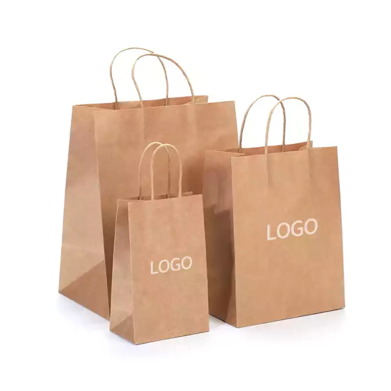 Eco-friendly kraft paper bags with custom logo printing.