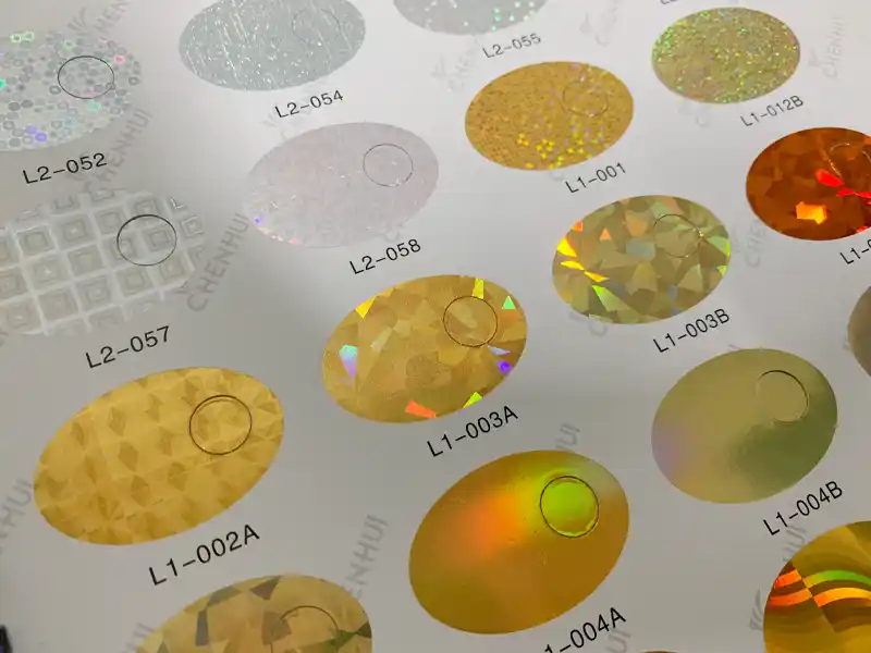 Holographic and metallic foil samples for hot stamping printing