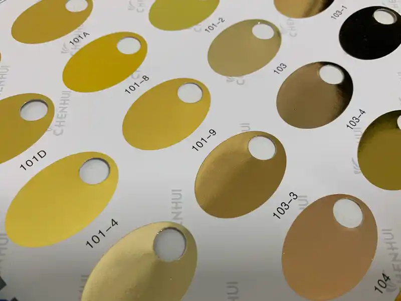 Gold foil color swatch samples for hot stamping printing