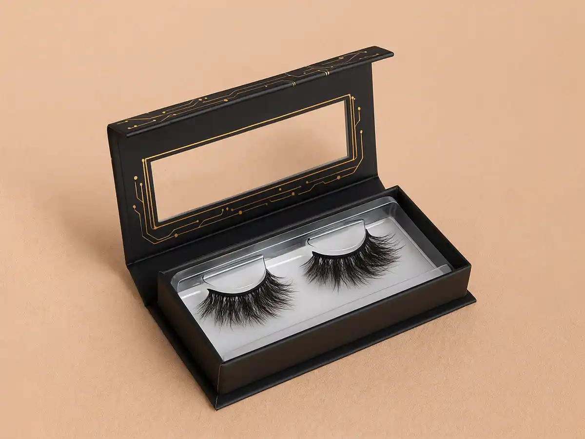Black magnetic eyelash packaging box with window display