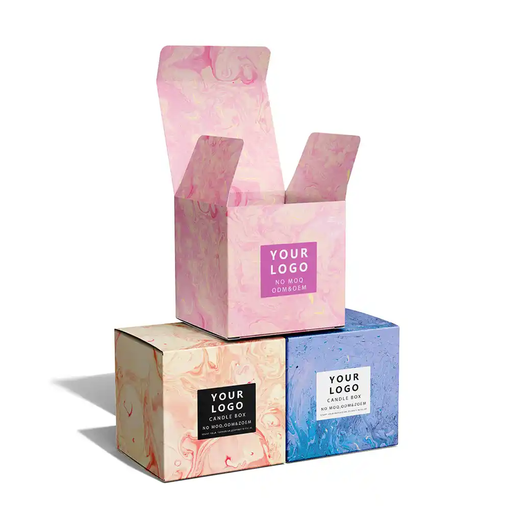 Colorful marble pattern folding carton boxes for candles and gifts
