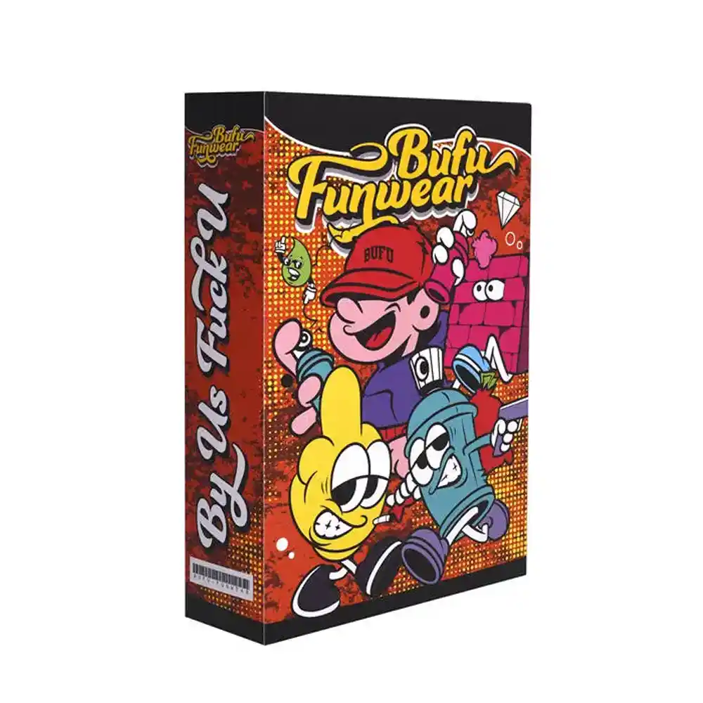 Colorful Bufu Funwear cereal-style clothing packaging box
