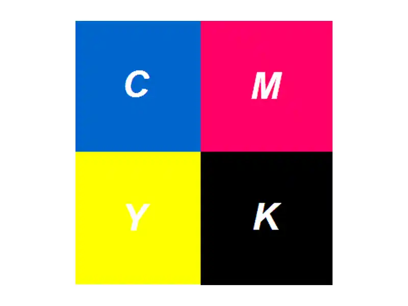 CMYK color blocks showing cyan, magenta, yellow and black inks