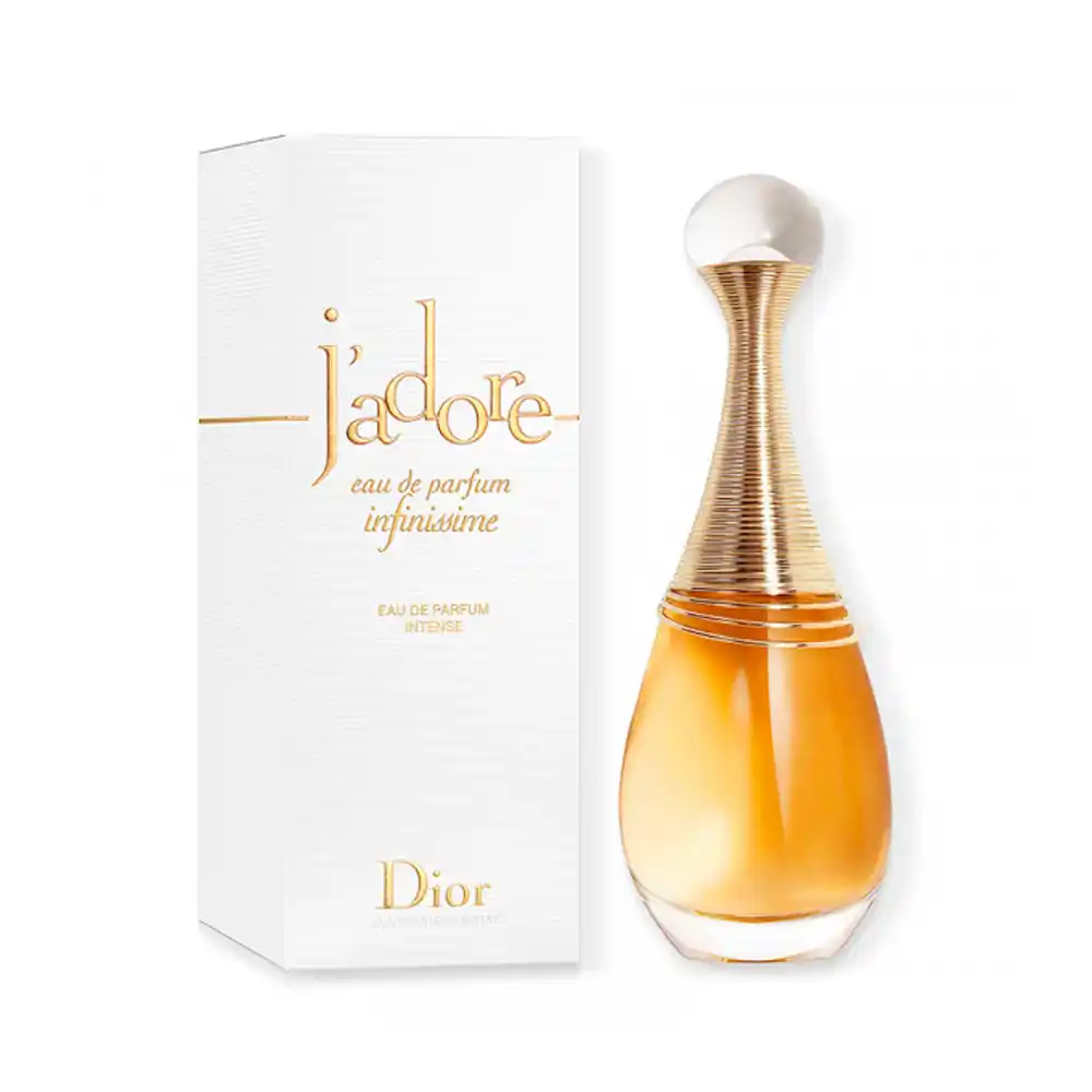 Dior J’adore perfume bottle with elegant white and gold carton.
