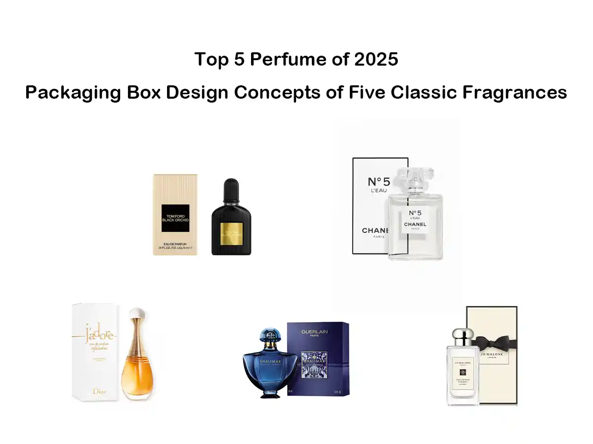 Hero image showing five classic perfume packaging box designs for 2025.