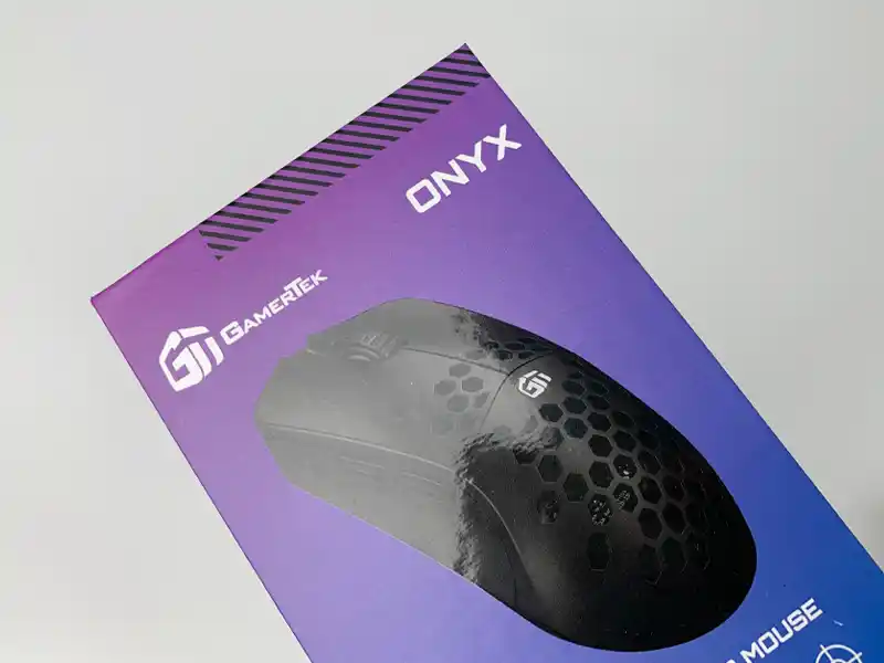 Glossy UV coated gaming mouse packaging box with gradient design.