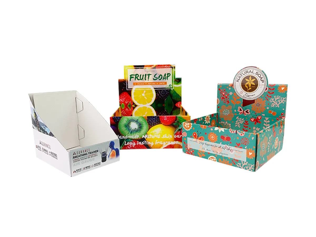 Custom printed corrugated display boxes in multiple retail styles