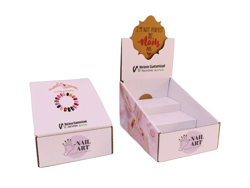 Printed pink paper display box with removable tray insert
