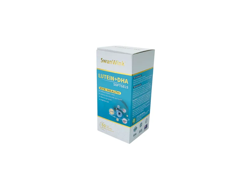 Blue and white supplement folding carton for lutein DHA softgels