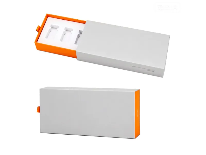 White and orange drawer box with foam insert for peptide vials