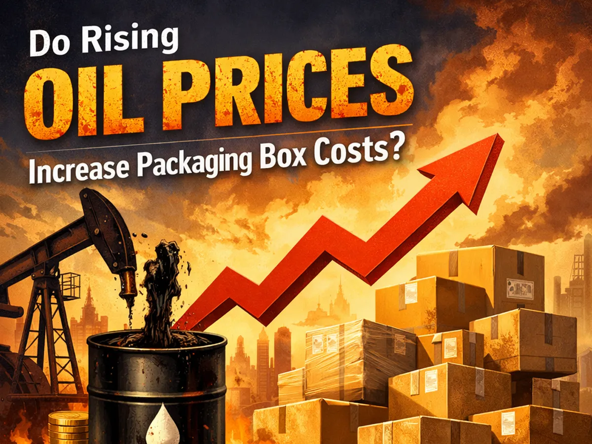 Infographic showing how rising oil prices increase packaging box costs globally