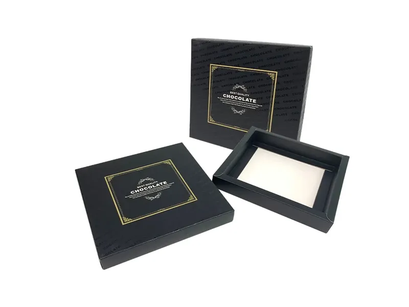 Black foldable lid and base box for chocolate packaging with separate lid and base