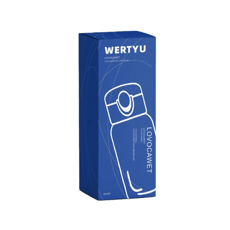 Blue custom printed cardboard box for thermos cup packaging with tall folding carton structure