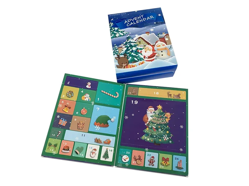 Christmas flip-top folding advent calendar box with insert and colorful numbered doors