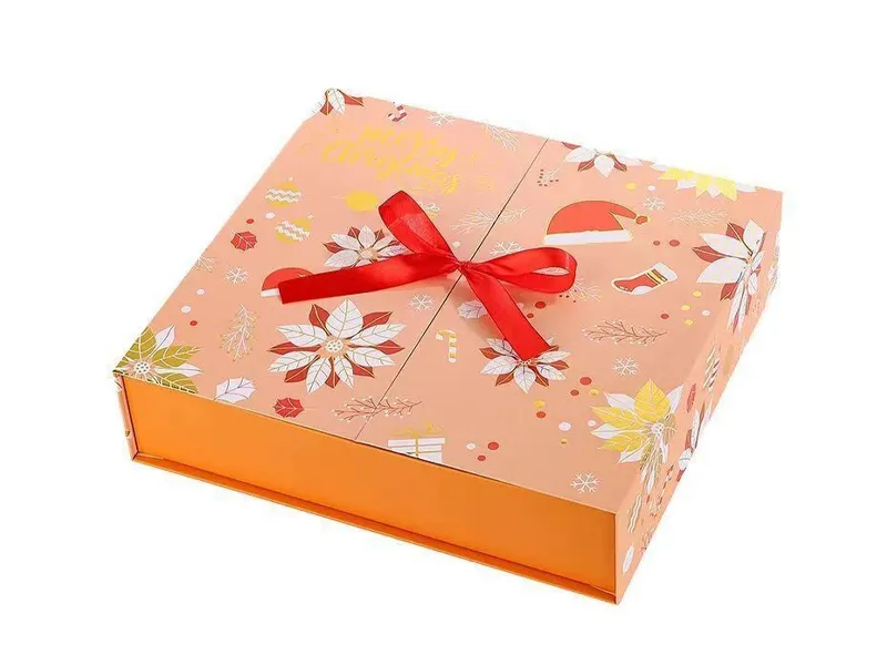 Closed magnetic Christmas advent calendar gift box with ribbon for premium holiday packaging
