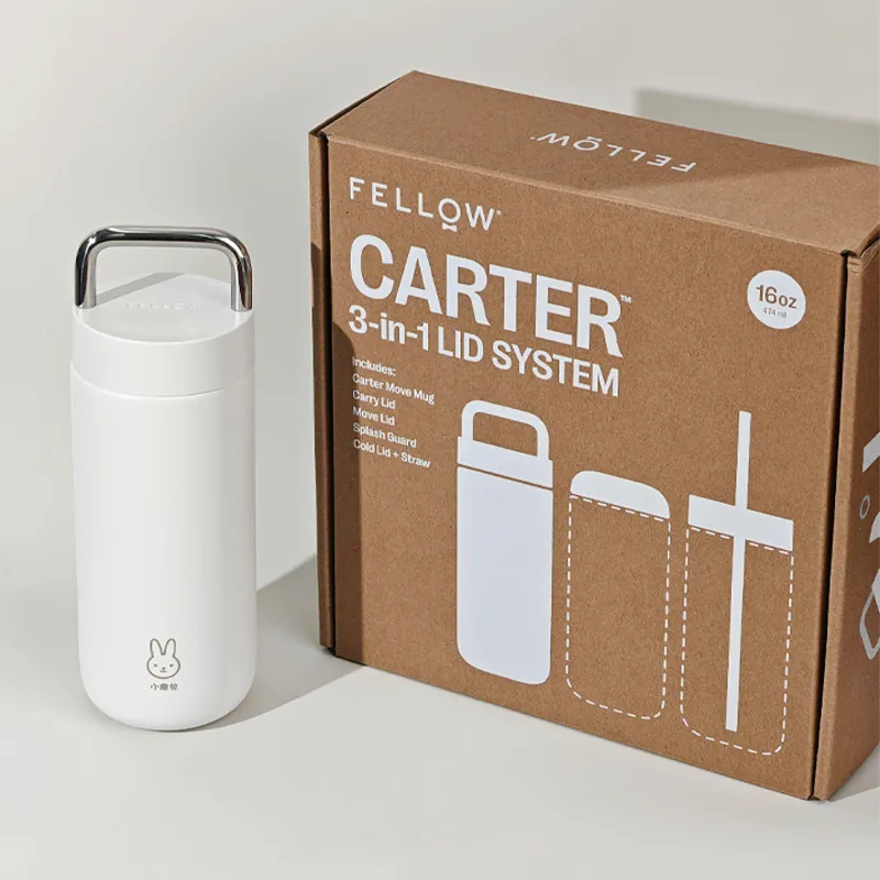 Custom printed corrugated mailer box for thermos cup packaging with white bottle beside the box