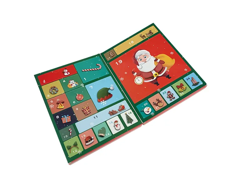 Custom foldable advent calendar box with insert and numbered windows for Christmas gift packaging