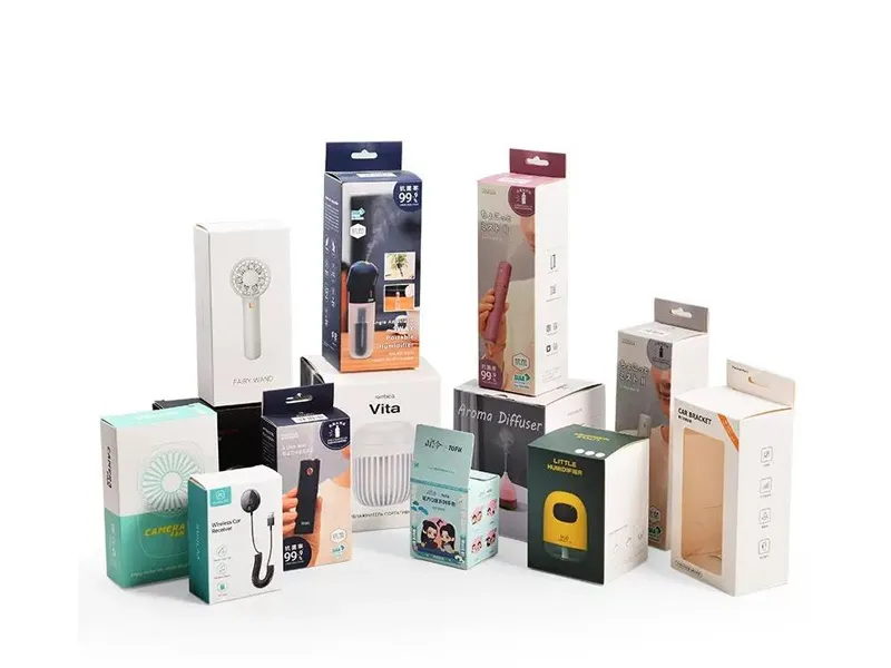 Custom paper packaging boxes in different sizes and structures for retail products