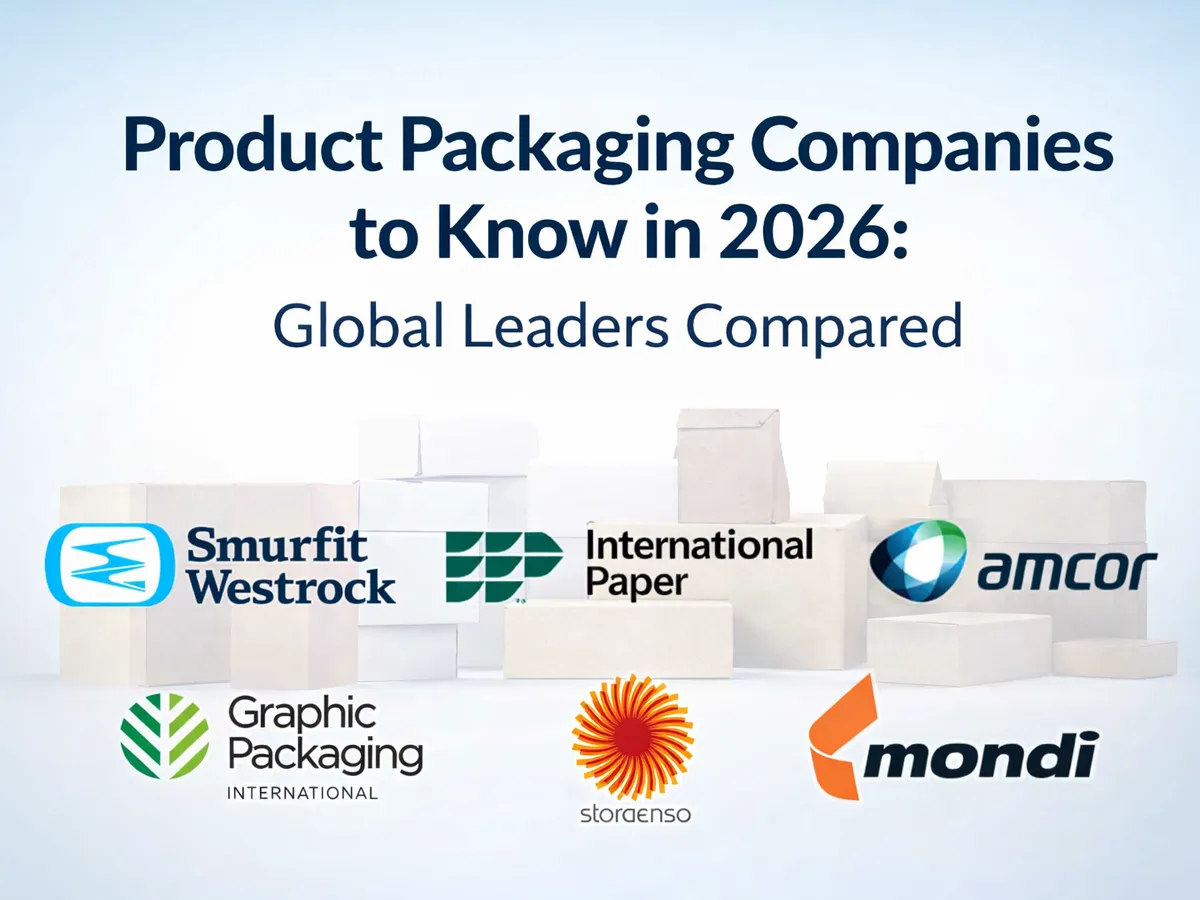 Featured image for the article “Product Packaging Companies to Know in 2026” showing six global packaging company logos.