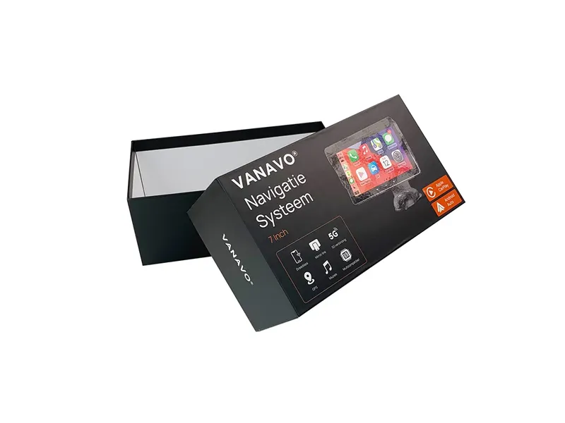 Black rigid lid and base gift box for navigation system packaging with separate lid and base