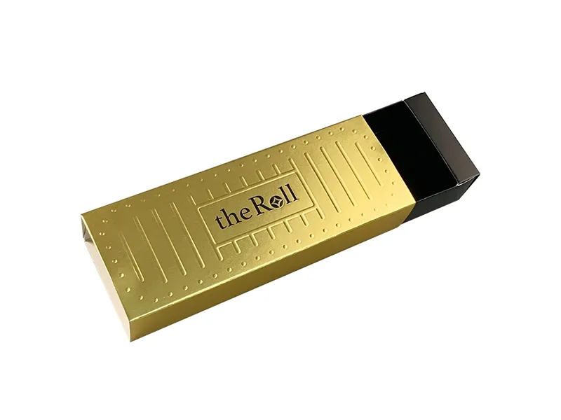 Gold folding drawer box with black inner tray for premium cosmetic or gift packaging