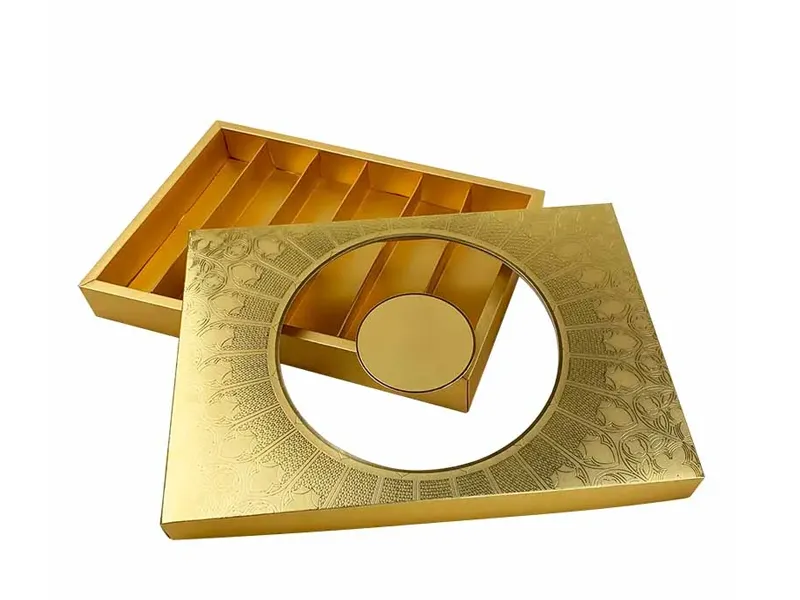 Gold lid and base date gift box with clear window and compartment insert
