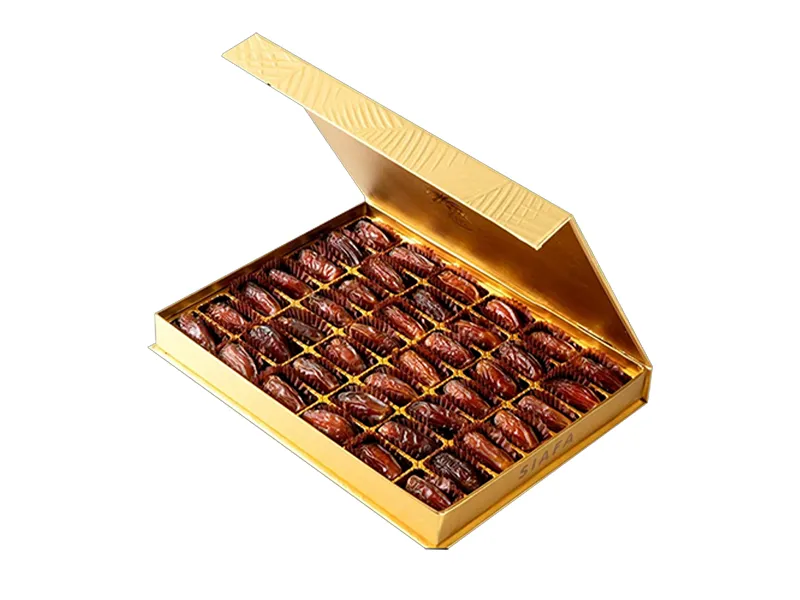 Luxury gold date gift box with compartment tray and hinged lid