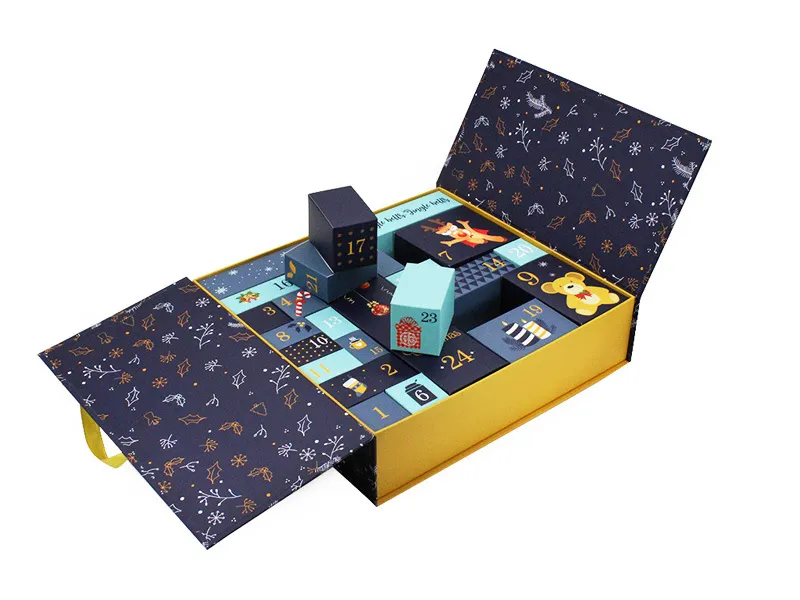 Luxury advent calendar gift box with double doors and numbered inner boxes for beauty products, gifts, or holiday treats.
