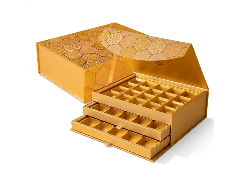 Luxury gold magnetic and drawer date gift box with multi-layer compartment trays