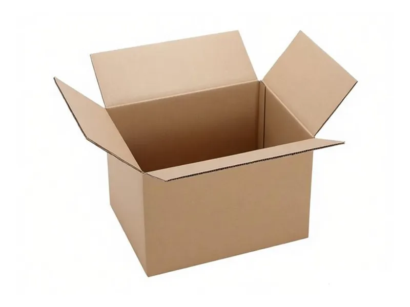 Plain brown corrugated shipping box with open top flaps for packing and storage