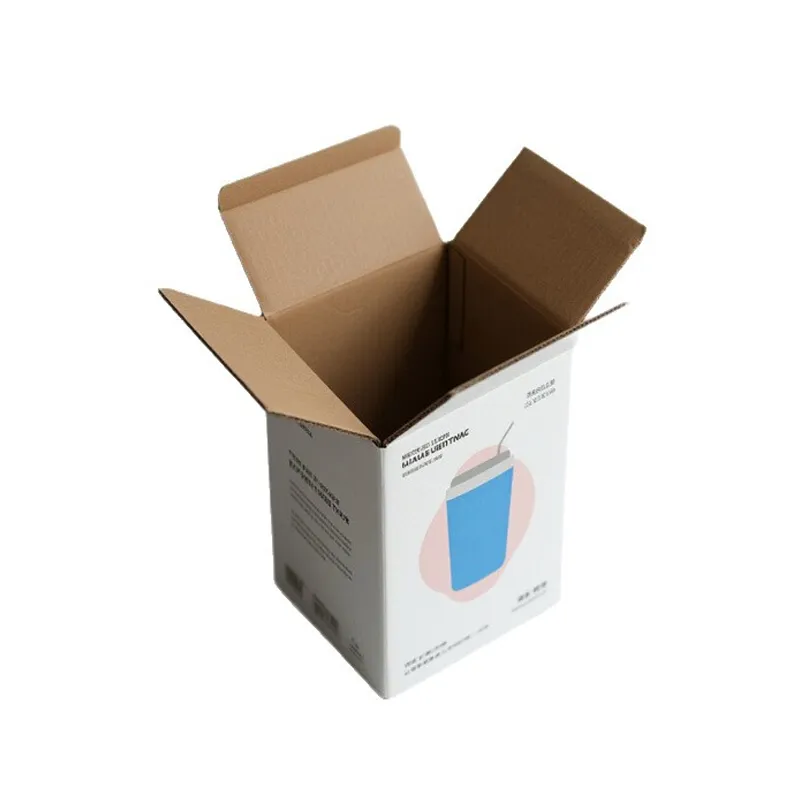 Custom printed thermos cup packaging box with snap-on bottom and folding carton structure